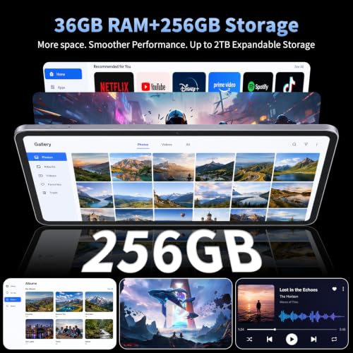 Image of HUIHUANG 13.4‑inch Android 16 Tablet, 36GB RAM + 256GB ROM (Expand to 2TB) | T7300 Octa‑Core 2.2GHz, 120Hz FHD+ IPS Display, 10000mAh Battery, Gemini AI, Face Unlock, Dual Speakers - Shadow Black
