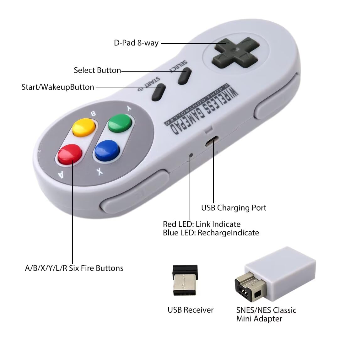 Artmavin 2-Pack 2.4G Wireless Game Controller for SNES, Joystick Controller with USB Receiver Supported Retrogaming for RetroPie, for Recalbox, for Happi Game Center, for Lakka, for ChameleonPi