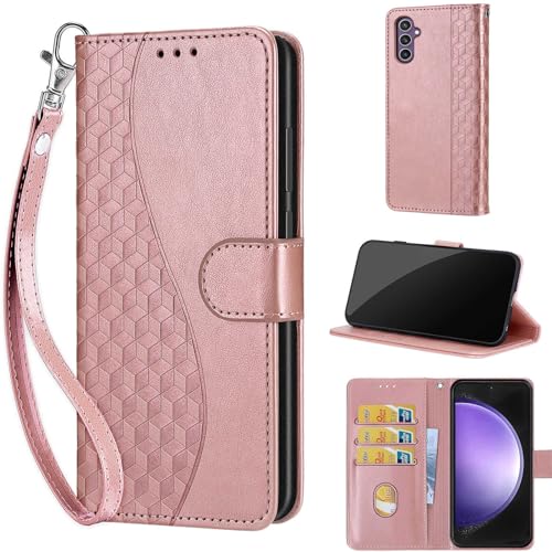 Housse Samsung S23 FE rose gaufrée avec dragonne pour vos sorties et soirées chic