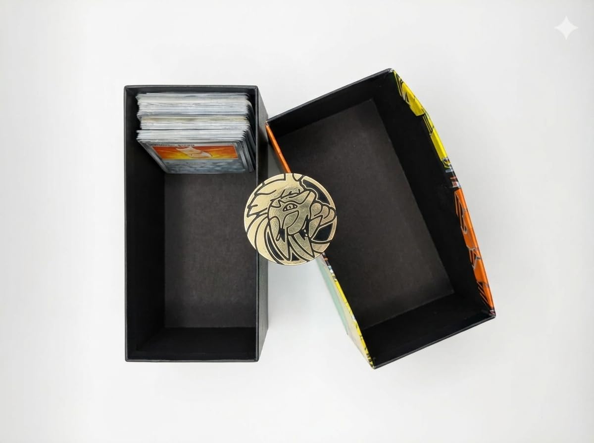 Mystery Card ETB Box Bundle - 50 Assorted Random Cards with Storage Box & coin! Includes Holos/Rares/Uncommon/Common Character Cards! Mystery Pack Bundle! Compatible with Trading Cards