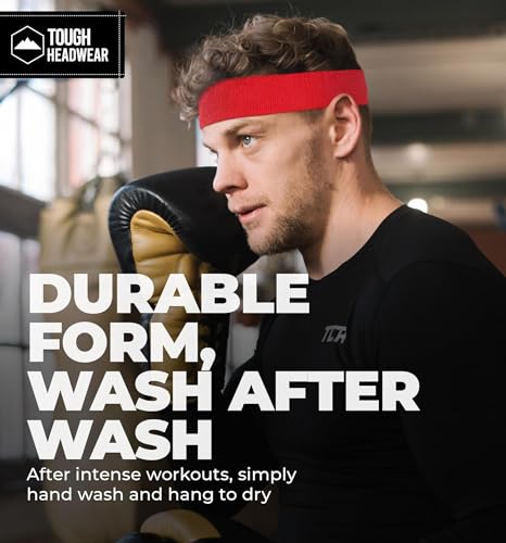 Image of Tough Headwear Terry Cloth Headband - Sweat-Wicking Running Head Band - Basketball Accessories - Headband for Washing Face