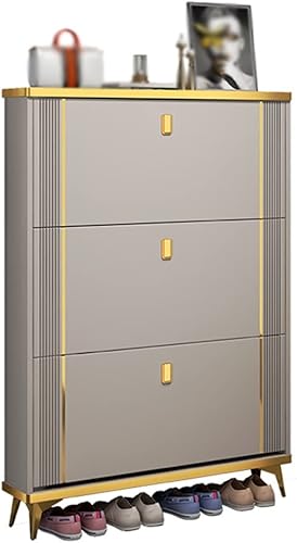 Zapatero organizador de almacenamiento independiente con cajones y patas de metal con 3 cajones abatibles para tacones botas pantuflas color gris