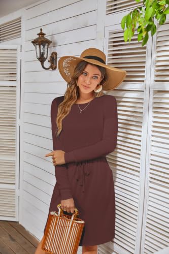 Image of Simier Fariry Womens Fall Winte Long Sleeve Knee Length Casual Dress with Pockets