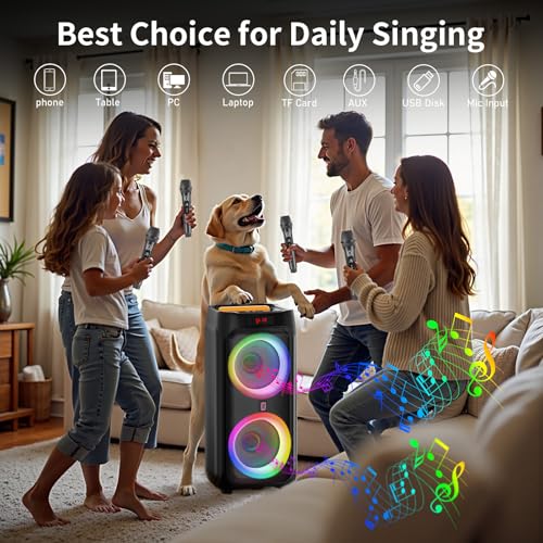 Image of JYX Karaoke Machine with 2 Wireless Microphones, 24 inch Big Portable Bluetooth Speaker for Adults with RGB Light PA System Treble & Bass 500W, Support TWS /USB /AUX /TF Card /REC, for Home Party Outdoors