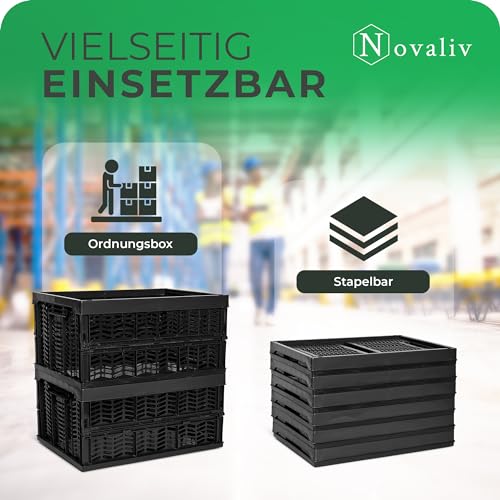 Novaliv Klappboxen faltbar stabil 2x 30L Schwarz Schwarz baskets Einkaufskiste Klappkisten Set Tragebox Aufbewahrung Einkaufskörbe Körbe Aufbewahrung Küche