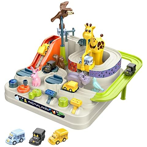 Ferthor Fun Car Rescue Adventure Toys Kids Car Toys for Boys Race Tracks for Toddler Zoo Ramp Vehicle Race Car Game Educational Kids Toys for 3 4 5 6 Year Old Boys（3 Mini Cars） Cover