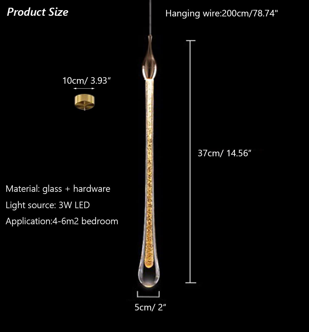 Lampada A Sospensione Moderna A Goccia 3W LED - Oro, Vetro E Ferro, Luce Calda 3000K, Altezza Regolabile - 2