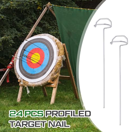 Image of Shimeyao 24 Pack 6 inch Archery Target Pins with Loop Handle Heavy Duty Stainless Steel for Thickened Bow Foam Straw Archery Targets for Backyard, Garden Landscape Staples, Range Hunting Practice
