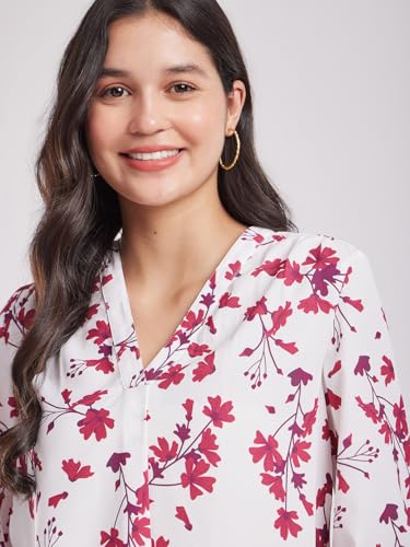 Image of FableStreet Women Formal & Casual Top | V-Neckline with Gathered Back Detail & Three-Quarter Sleeves | Premium Satin Fabric for Office Wear & Sophisticated Outings