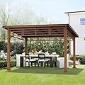 LUE BONA 12x14 Hardtop Gazebo, Outdoor Pergola Metal Roof Gazebo with Wooden Frame, Patio Gazebo Canopy with Curtains, Permanent Pavilion Grill Gazebo for Deck, Patio, Backyard, Garden
