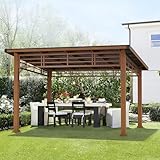 LUE BONA 12x14 Hardtop Gazebo, Outdoor Pergola with Metal Roof, Wooden Frame &...