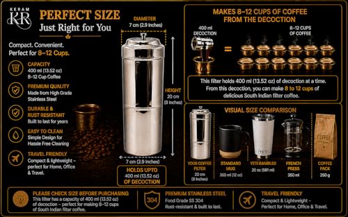 Image of KERAM South indian filter coffee maker indian style 13.5 oz (400 ml)