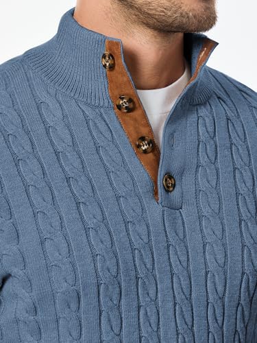 Image of JMIERR Men's Cable Knit Pullover Sweater Casual Long Sleeve Stand Collar Button Knitted Sweaters