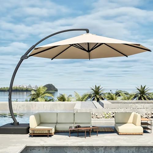 PatioKingdom 11FT Cantilever Umbrella with Base, Beige