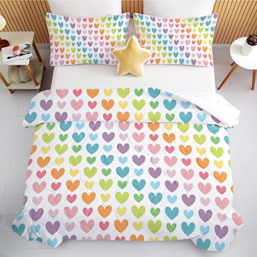 Bedmust Kids Girls Twin Colorful Comforter Set Decoration For Girls Bedroom Hearts Comforter 3 Piece With 2 Pillow Shams(1 Comforter And 2 Pillow Shams) #TOP3