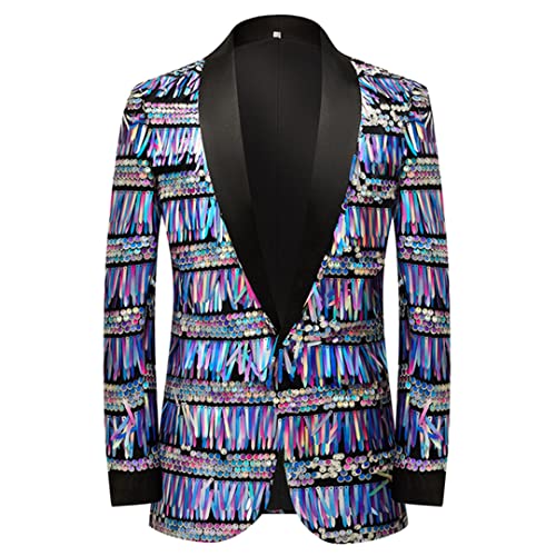 Striped Sequin Party Blazer Jacket Men Shawl Collar One Button Suit Jackets Wedding Party Prom Tuxedo Blazer