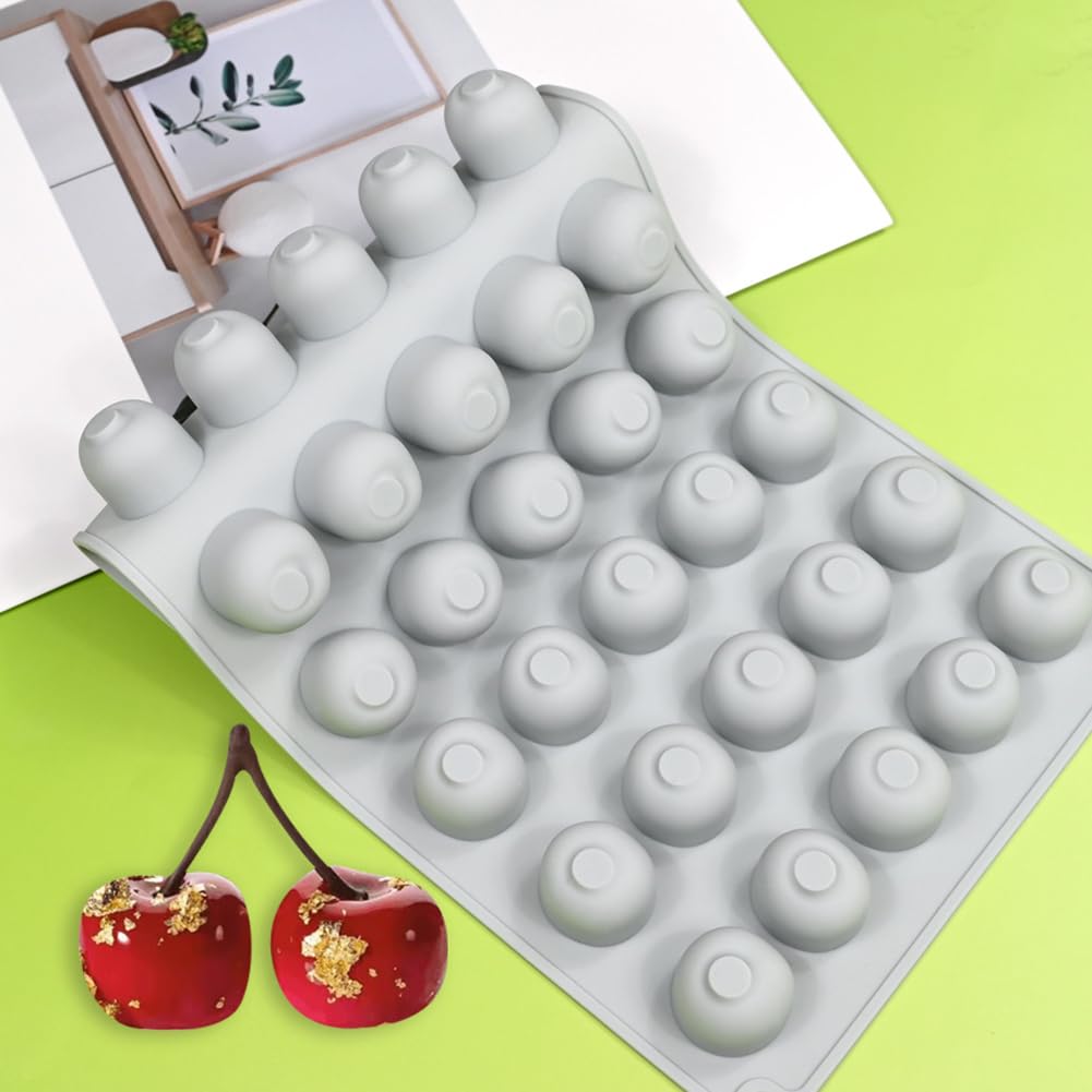 Silikonformen in Kirschform zum Backen von Mousse, Kuchen, 3D-Silikon-Backform für Süßigkeiten, Gebäck, Schokolade, Trüffel, Cupcakes, Gelee, Kekse, Pudding, Kuchendekoration, 1, Grau
