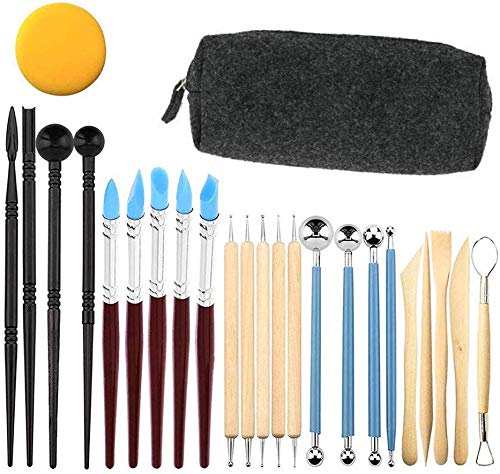 SpyFlyLie Clay Carving Tool, Onlygreen Ceramics & Clay Tools, Set of 24, DIY Modeling, Multi-functional, Clay Tools, Clay Round Bar, Ceramic Tool Set, Beginners, Students, Potters, Storage Case : Hobb