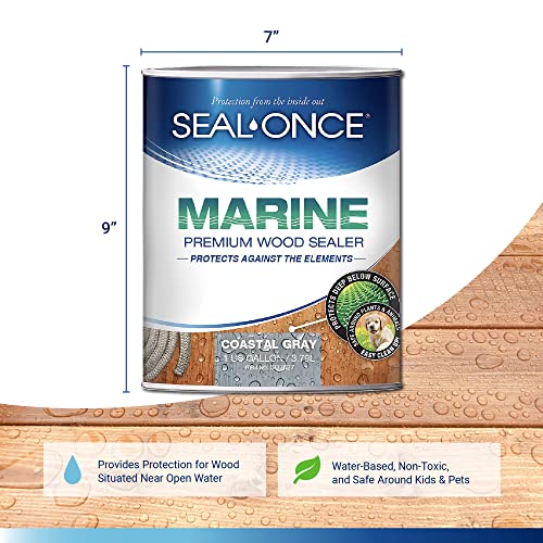 Image of SEAL-ONCE Marine Ready Mix Wood Sealer and Stain, Coastal Gray, 1 Gallon | Waterproofer & Stain, Water-Based, Ultra-low VOC formula, For high-moisture areas, Protects wood docks, decks & piers