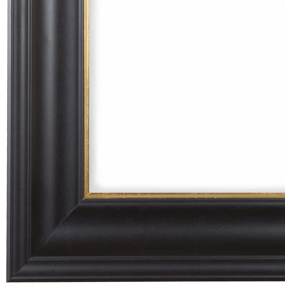 Online-GalleryKing Eleganter Bilderrahmen in Schwarz mit schmaler Goldkante 48 x 68 cm | Größe wählbar | Edler Holzrahmen | Maßanfertigung | für Fotos, Poster & Puzzle | OGK_44