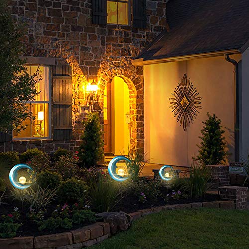EPROSMIN Stars Moon Solar Lights Outdoor - Solar Powered Garden Lights Decorative Crackle Glass Globe Led Waterproof Landscape Lighting for Pathway,Yard,Lawn,Patio