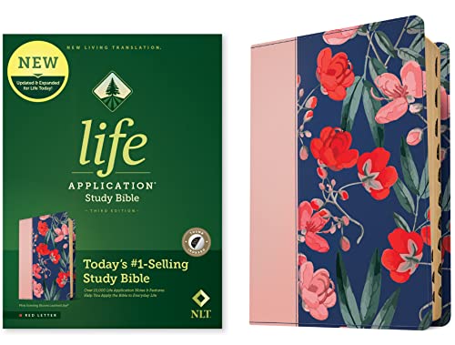 Holy Bible: Nlt Life Application Study Bible - Red Letter, Leatherlike, Pink Evening Bloom, Indexed