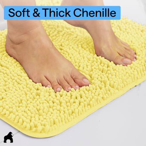 Image of GORILLA GRIP Plush Absorbent Shaggy Chenille Bath Rug Mat for Oval Toilet Base with Rubber Backing, Machine Washable Rugs, Soft Microfiber Contour Mats for Toilets, Bathroom Decor, Yellow