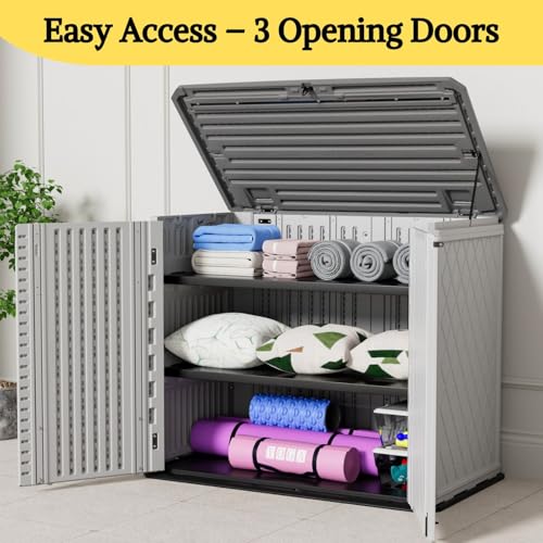 Image of ZZM 4x2.5 FT Outdoor Storage Shed, Resin Waterproof Storage Cabinet for Garden Tools with Lockable Lid,Latch (White)