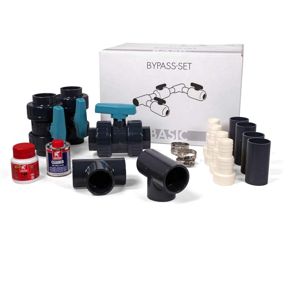 Bypass-Set Complete inkl. Zubehör | Wärmepumpe Solarheizung Heizpumpe Anschluss Ø 50 mm Ø 38 mm | Schwimmbad Pool Steuerung Wasserzufuhr Temperaturregulierung Durchfluss Teich-BAU Flexrohr Schlauch