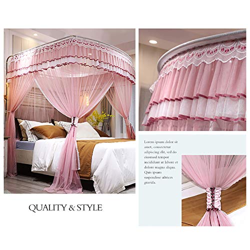 Dosel de cama de princesa mosquitera con postes de esquina y cortinas retráctiles 4