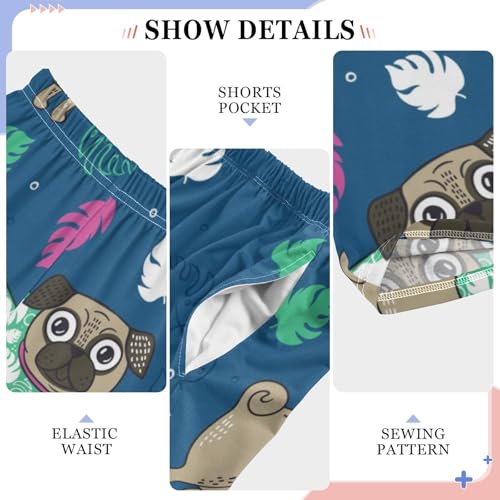 Boys' Pants Funny Pug Dog Leaves Long Bottoms Jogger Pants Elastic Waist Trousers with Pockets S-XL4