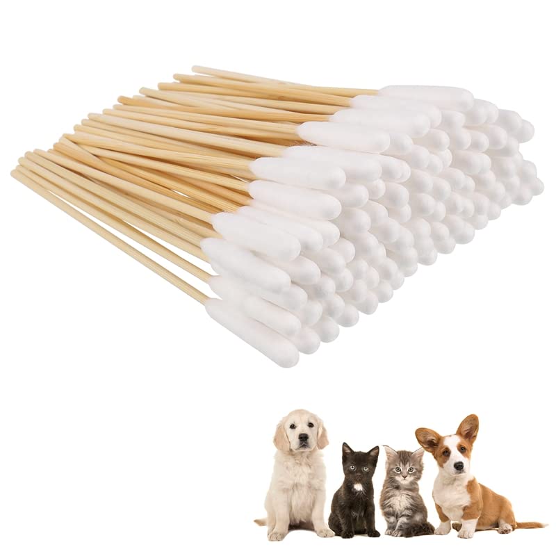 Fanshiontide 100pcs Dogs Ear Cleaning Swabs, 15cm Long Cane Stick Pet