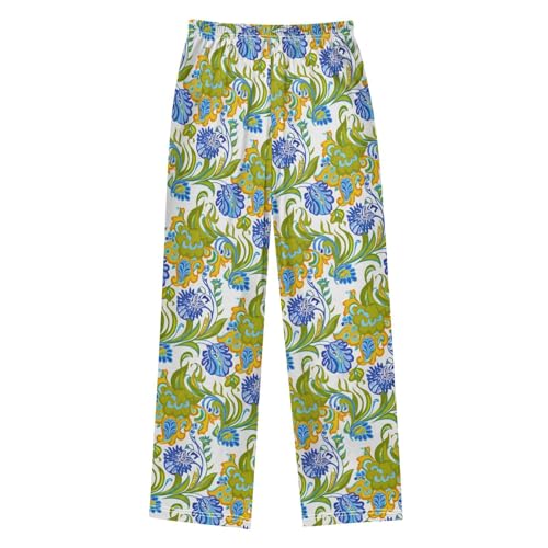 J JOYSAY Floral Foliage Artwork White Pajamas Pants Soft Long Pajama Bottoms Lounge Sleep Pants Size S-XL2