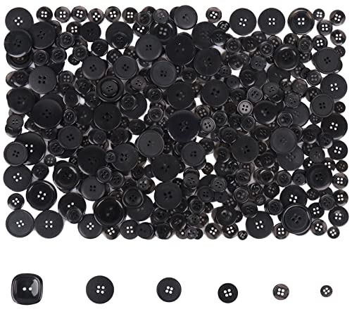 650 Pcs Round Resin Buttons - Assorted 2 & 4 Hole Buttons for Sewing, Crafts & DIY Projects (Black)