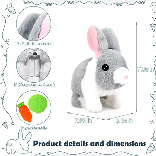 Bilinott Animated Plush Bunny Toy - Interactive Hopping And Squeaking Gray Rabbit Stuffed Animal #TOP4