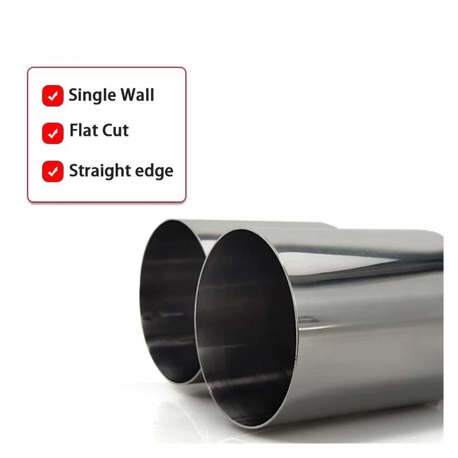 Tubo Scarico Per Automobili Terminale Scarico Doppio In Acciaio Inossidabile Con Bordo Dritto Saldato In Argento Lucido Terminale Scarico Auto(Right inlet63mm)