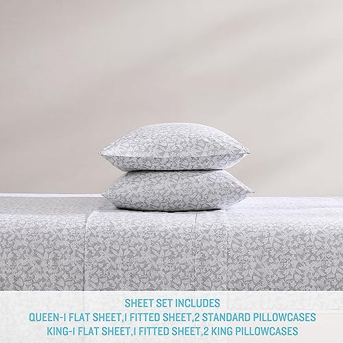 Image of Tommy Bahama- Queen Sheet Set, Cotton Percale Bedding Set, Crisp & Cool, Stylish Bedding Set (Koya Bay Grey, Queen)