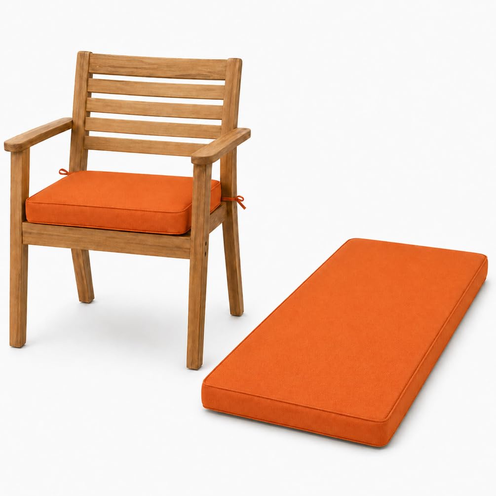 AEHO Garden Bench Cushion with Water-Repellent Canvas, 50D High-Density 5cm Thick Foam, Non-Slip Seat Pad for Outdoor Patio Furniture and Wooden Benches,Orange,100x40x5cm