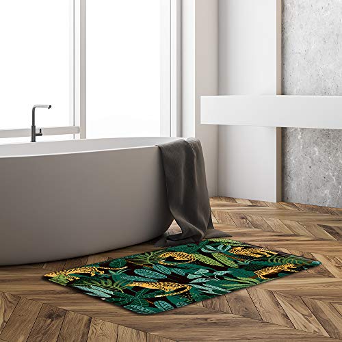 Sunhe Print Microfiber Memory Foam,Leopard Green Plam Banana Leaf Asian African Wild Animal Creative Modern Watercolor Abstract Soft Home Office Door Bathroom Mat/Bath Rugs,17.7"X29.5" #TOP1