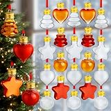 Patelai 24 Pcs Christmas Booze Balls Ornaments Christmas Fillable Drink Balls Booze Tree Ornaments Clear Plastic Shot Glasses Bulk Hanging Bottle Bulbs for Xmas Party(Ball, Tree, Star, Heart)