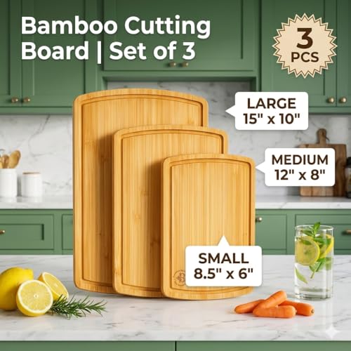 Juego de 3 Tablas de Cortar de Bambú Natural miniatura 2