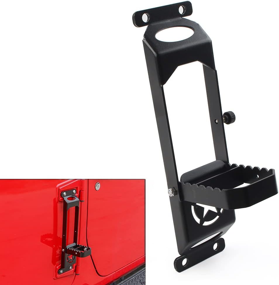 GZYF Five-Star Style Pegs Folding Step Ladder, Auto Door Hinged Step Pedals, Black Door Hinge Foot Steps Metal Solid Steel for Jeep Wrangler JK 2007-2022