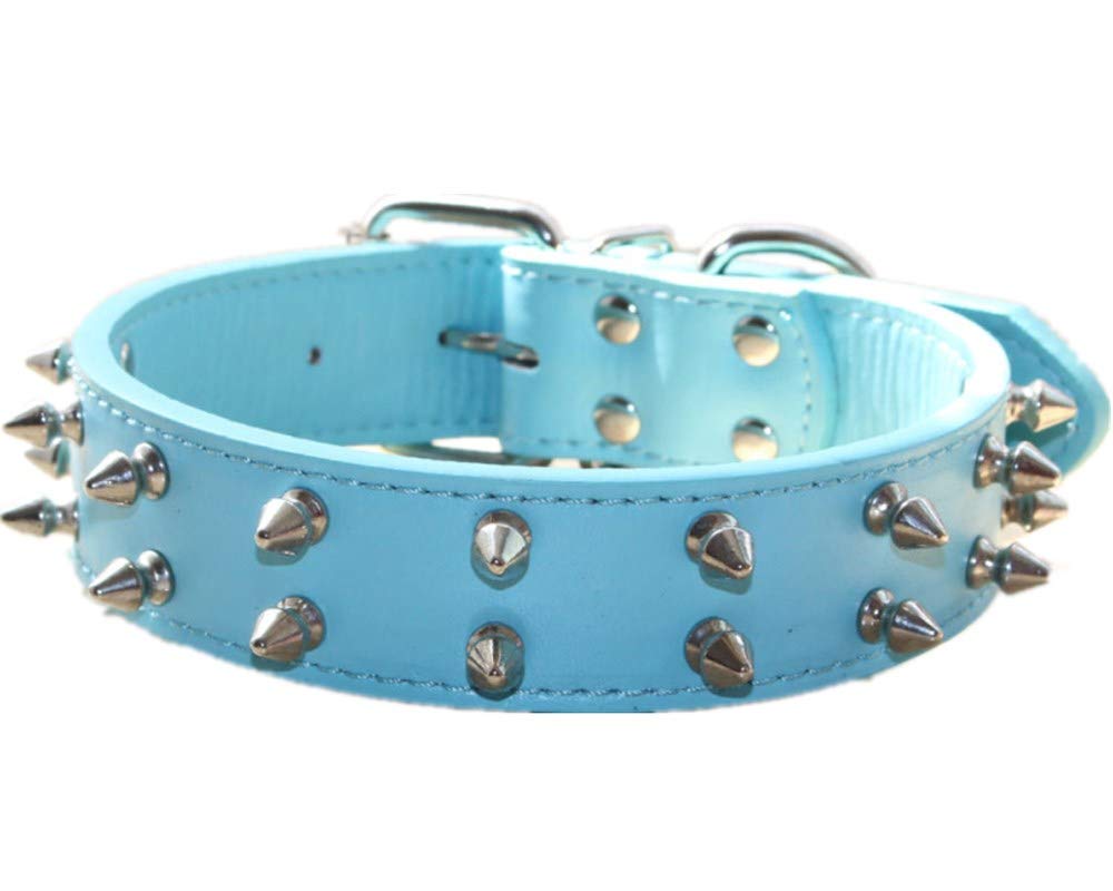 haoyueer Spiked Studded Leather Dog Collar for Medium Large Dogs Pitbull English Bulldog Boxer Collar(Blue,S)