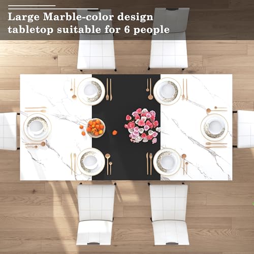 7PCS Dining Table Set for 4 5 6 People, 71" Large Long Wooden Kitchen Table with 6 Chairs (White+Black, 71IN Table+6 PCS Chairs) - Image 5