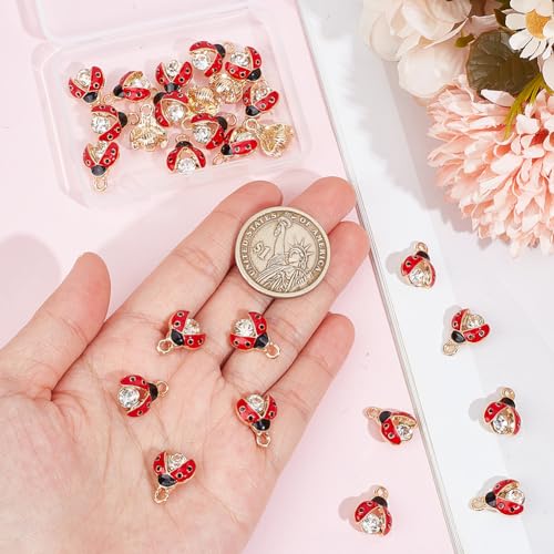 SUNNYCLUE 1 Box 30Pcs Ladybug Charms Lady Bug Charm Small Alloy Gold Rhinestone Enamel Lucky Red Cute Insect Charms Bulk for jewellery Making Charms Supplies DIY Crafting Necklace Bracelets Beginners - Image 3