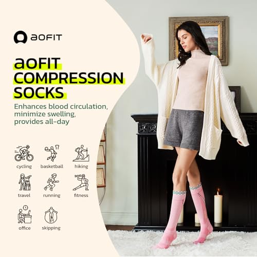 Image of AOFIT Graduated Compression Socks for Women Travel Flight Nurses Dr Scholls Airplane 15-20 mmhg