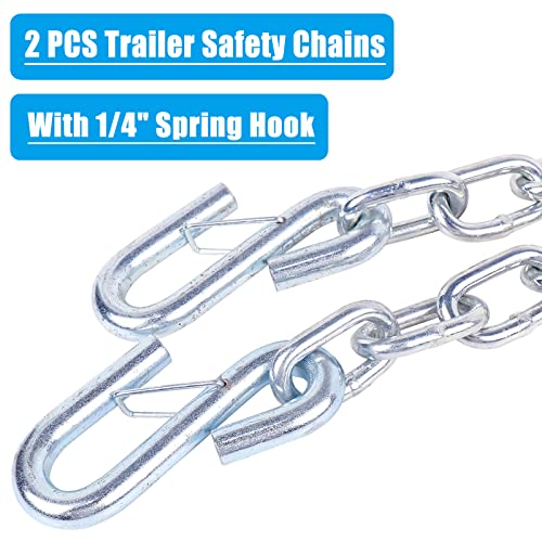 Image of 48 inch Extra Long Trailer Safety Chain w /Dual 1 /4 inch Hooks 3500 lbs | Grade 30 zinc-plated steel tow chains w / dual 1 /4 inch spring hooks. 3,500 lbs capacity for RV, boat & utility trailer, 2 Pack.
