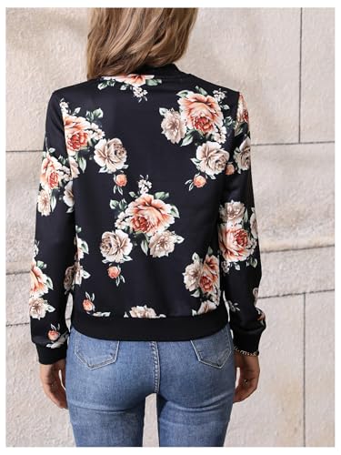 MakeMeChic Women's Baseball Jacket Floral Long Sleeve Zip Up Baseball Bomber Jacket Coat2