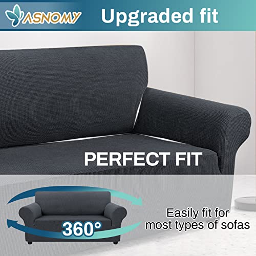 Asnomy Sofa Covers For 2 Cushion Couch Stretch Loveseat Covers Slipcovers, Pet Protector Furniture Covers For Dogs Cats Spandex Jacquard Fabric Small Checks （Medium，Charcoal Ash） #TOP4