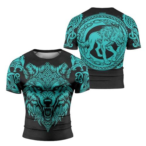 Men’s MMA Rash Guard – Short Sleeve Viking Design Compression Shirt for Combat Sports and No-Gi Training